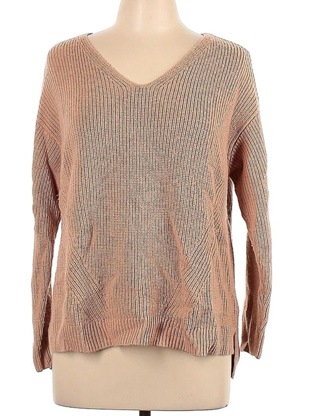 V-Neck Ribbed Knit Wool Sweater
